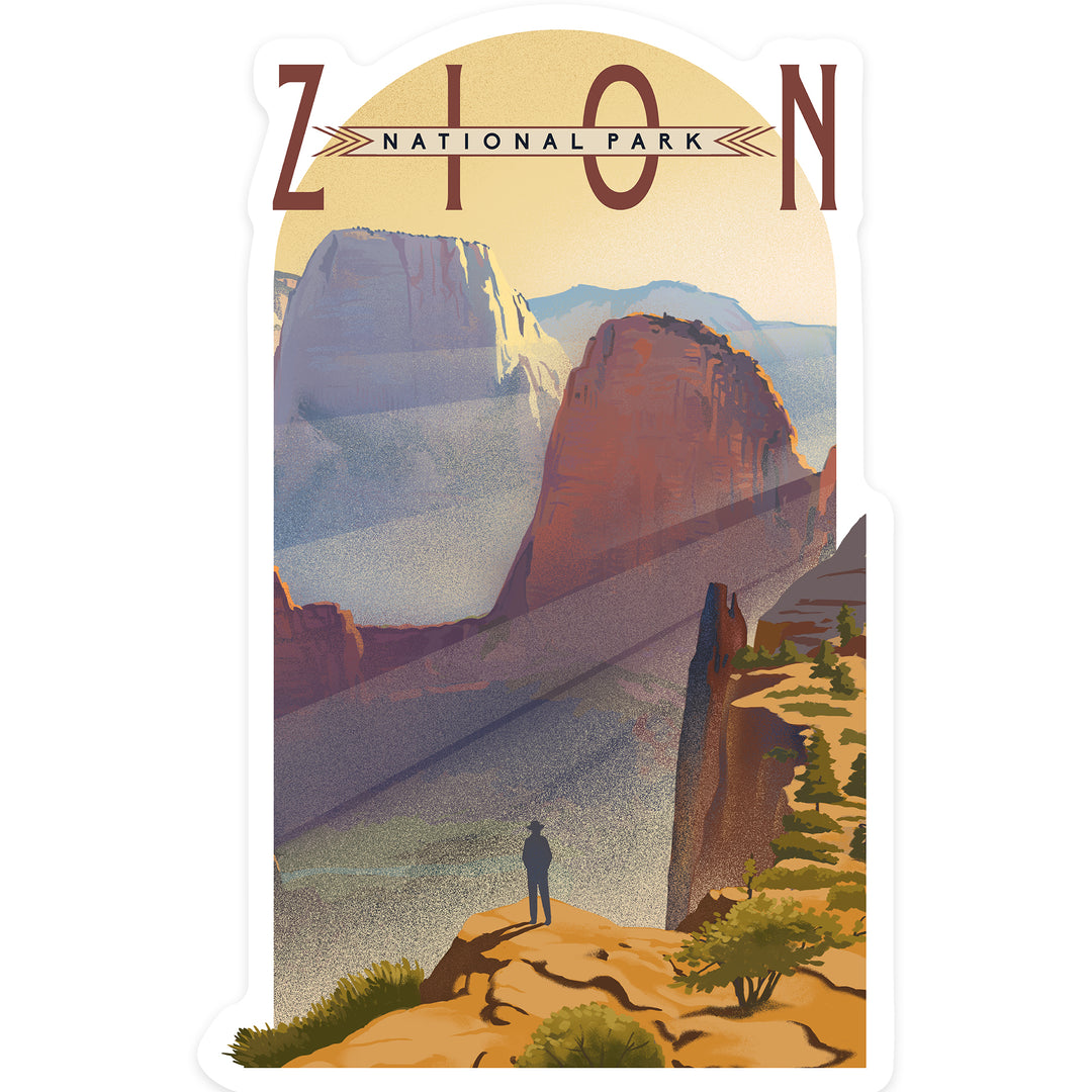 Zion National Park, Utah, Lithograph, Contour, Lantern Press Artwork, Vinyl Sticker