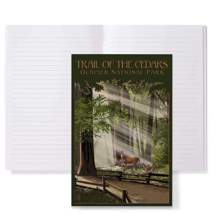 Lined 6x9 Journal, Glacier National Park, Montana, Trail of the Cedars, Deer Family, Lay Flat, 193 Pages, FSC paper