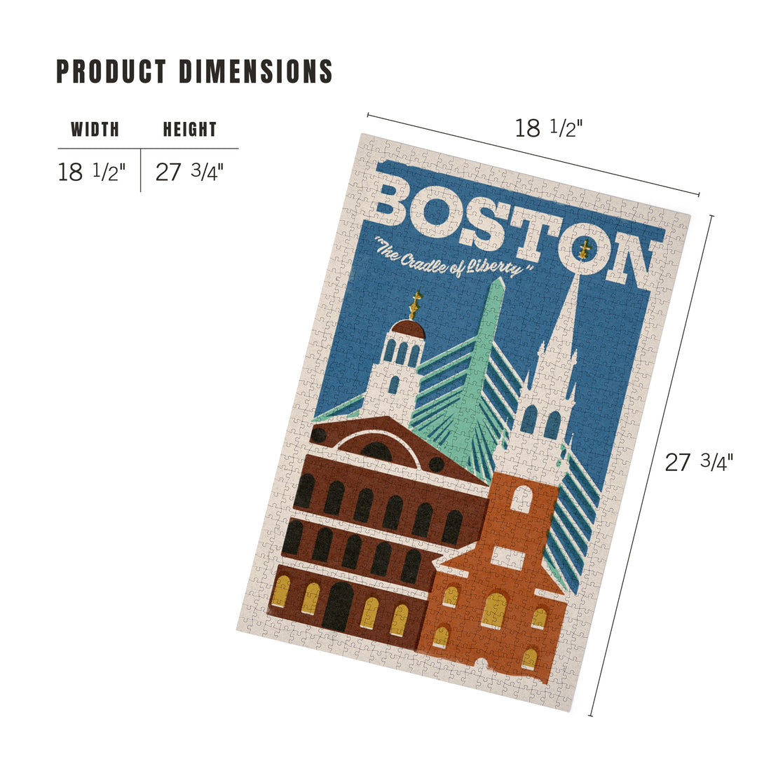 Boston, Massachusetts, Woodblock City Series, Historic and Modern, 1000 Piece Jigsaw Puzzle