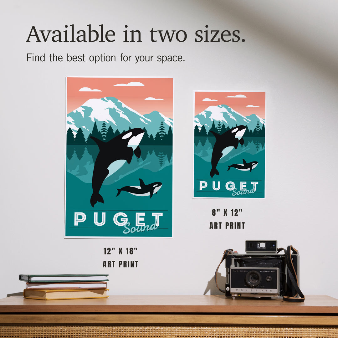 Puget Sound, Orca Whale and Calf, Go Freestyle, Art & Giclee Prints