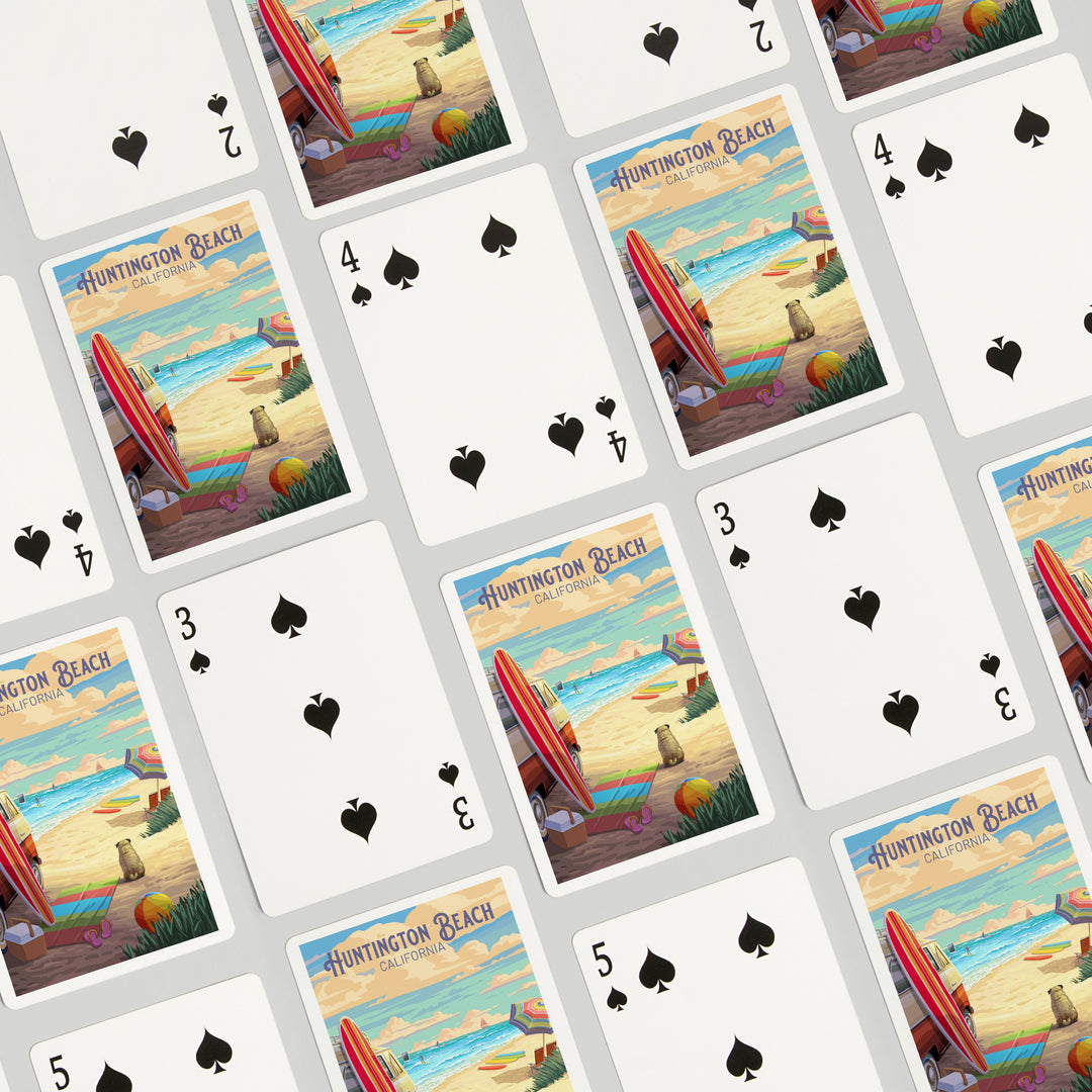 Playing Cards, Huntington Beach, California, Beach Activities, 52 Card Deck with Jokers in Box, Unique Art