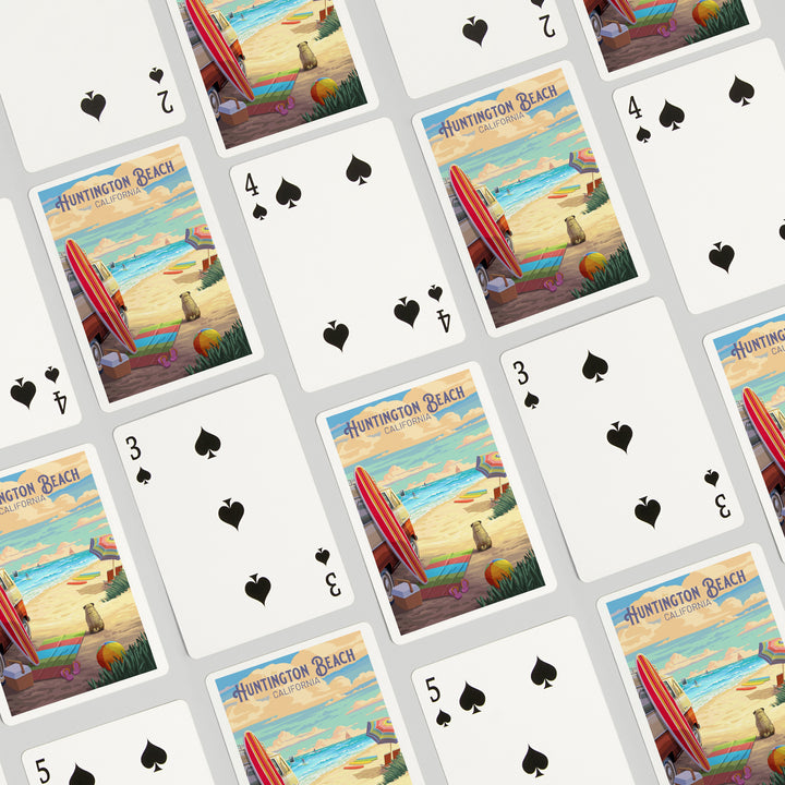 Playing Cards, Huntington Beach, California, Beach Activities, 52 Card Deck with Jokers in Box, Unique Art