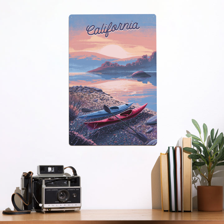 California, Glassy Sunrise, Kayak, Metal Signs - Lantern Press