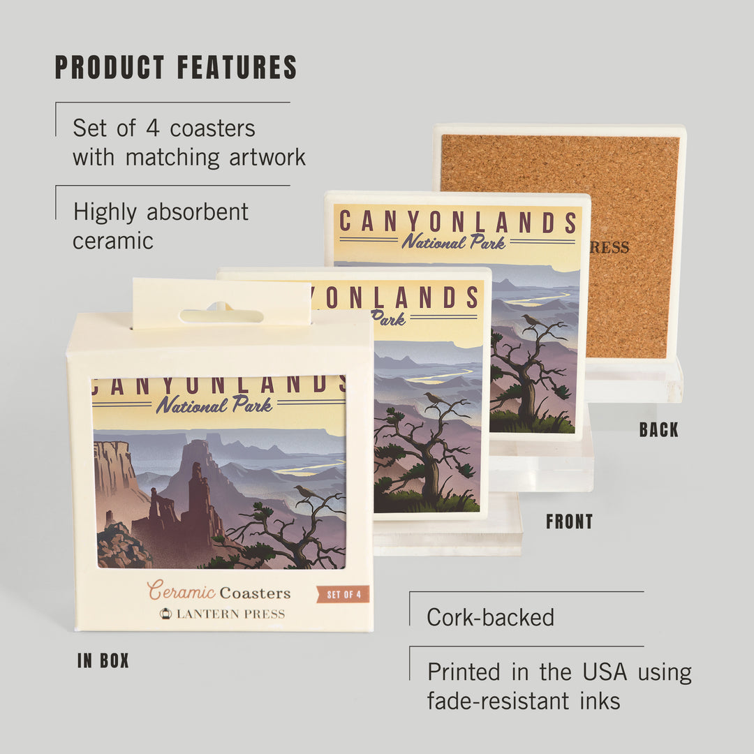 Canyonlands National Park, Utah, Lithograph National Park Series, Coasters