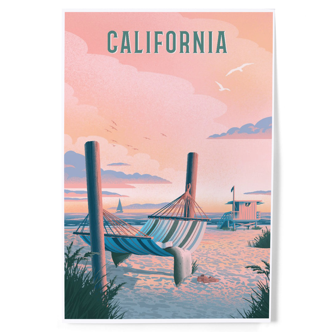 California, Lithograph, Salt Air, No Cares, Hammock on Beach, Art & Giclee Prints