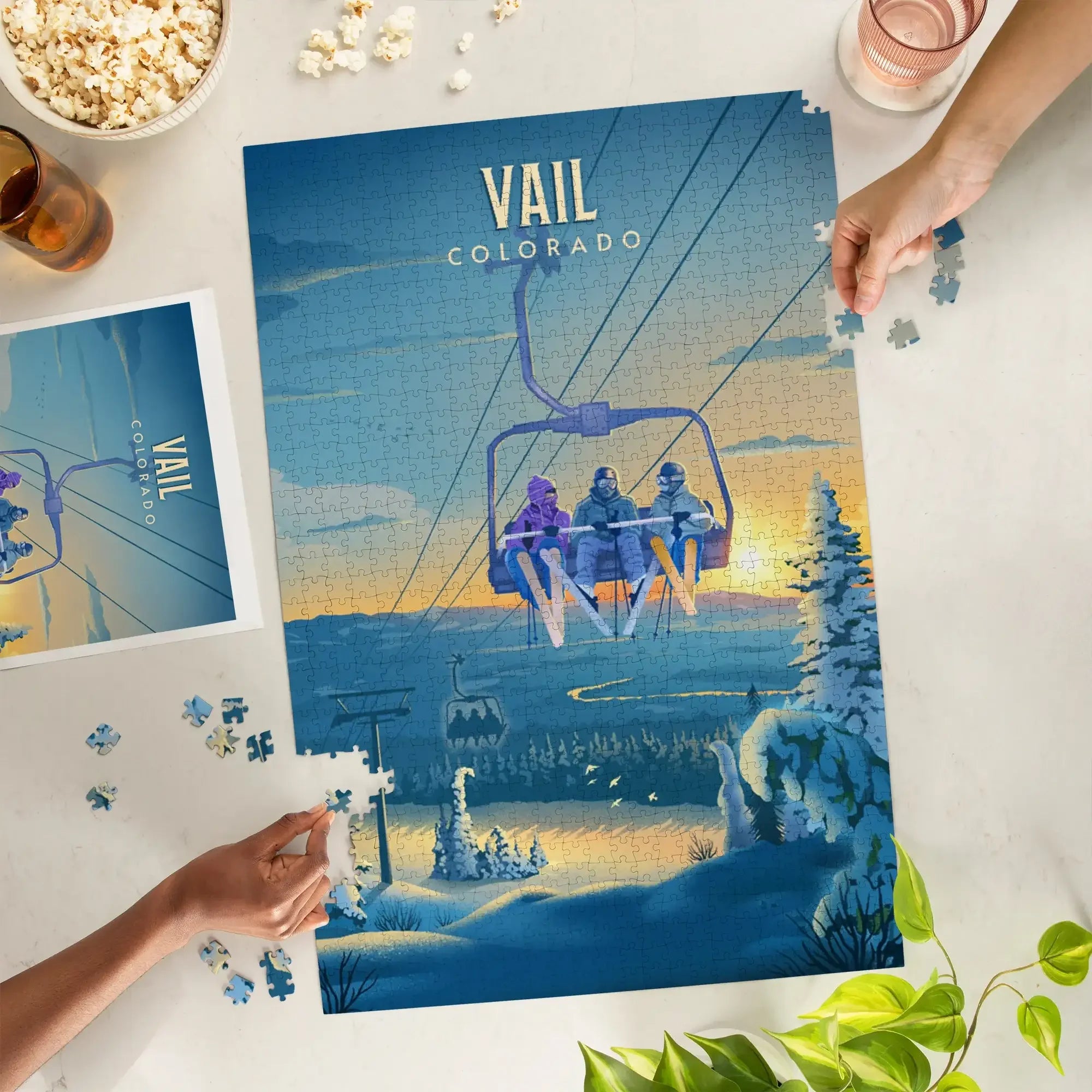 Vail, Colorado, Lithograph, Chairlift, 1000 piece jigsaw puzzle