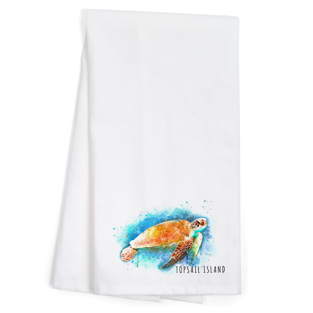 Topsail Island, North Carolina, Sea Turtle, Watercolor, Organic Cotton Kitchen Tea Towels