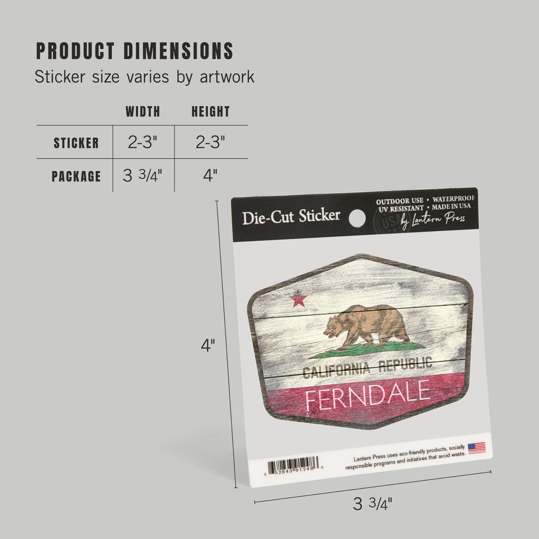 Ferndale, California, Rustic California State Flag, Contour, Vinyl Sticker