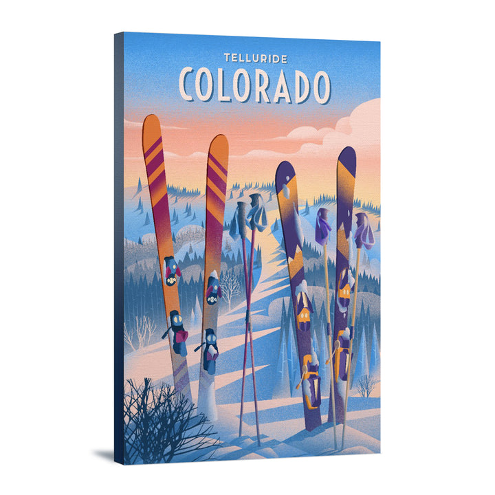 Telluride, Colorado, Prepare for Takeoff, Skis In Snowbank, Stretched Canvas