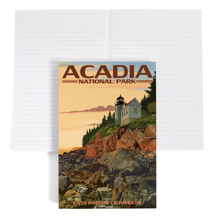 Lined 6x9 Journal, Acadia National Park, Maine, Bass Harbor Lighthouse, Lay Flat, 193 Pages, FSC paper