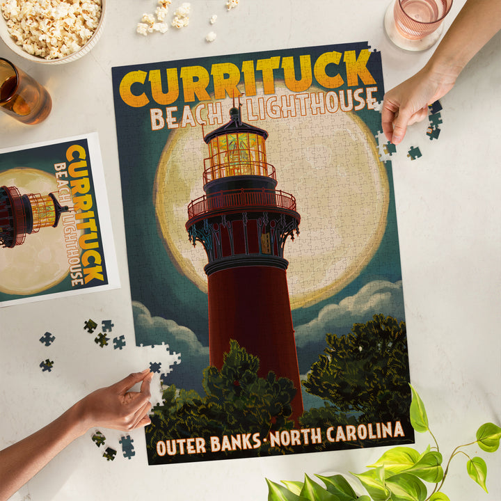 Outer Banks, North Carolina, Currituck Beach Lighthouse and Moon, Jigsaw Puzzle