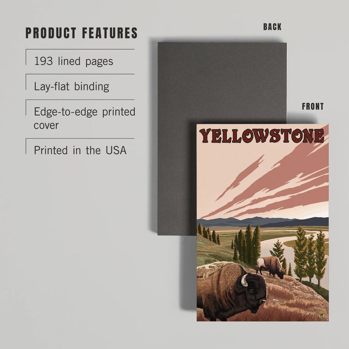 Lined 6x9 Journal, Yellowstone National Park, Wyoming, Bison Scene, Lay Flat, 193 Pages, FSC paper