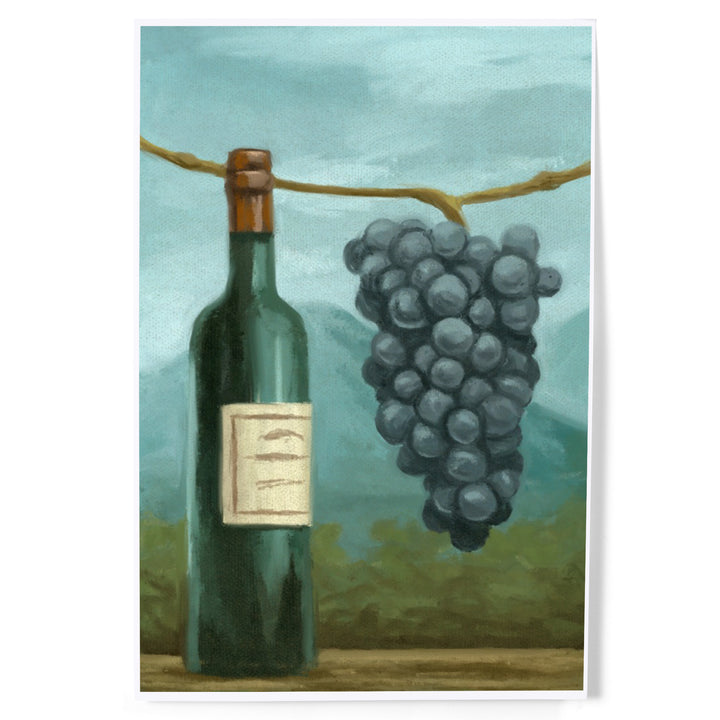 Blue Grapes and Wine Bottle, Oil Painting, Art & Giclee Prints