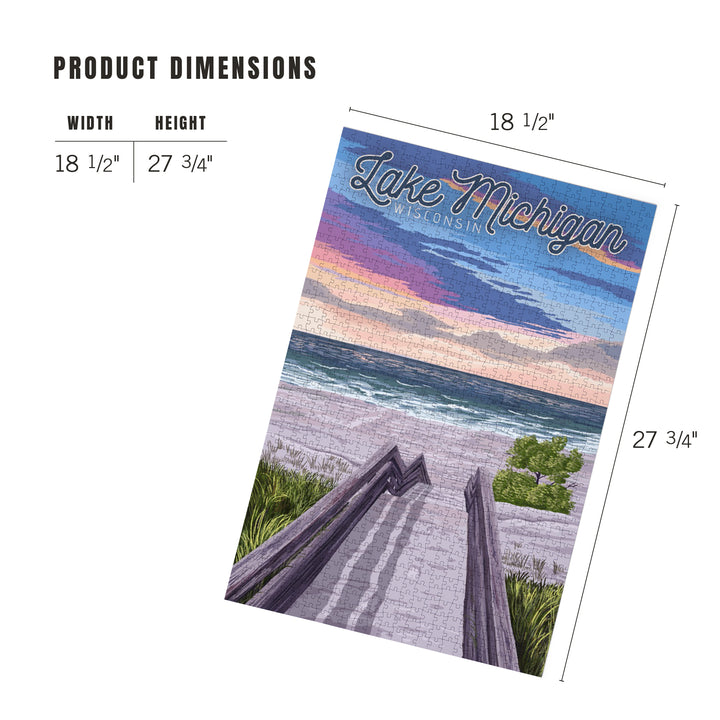 Lake Michigan, Wisconsin, Beach Boardwalk Scene, Jigsaw Puzzle