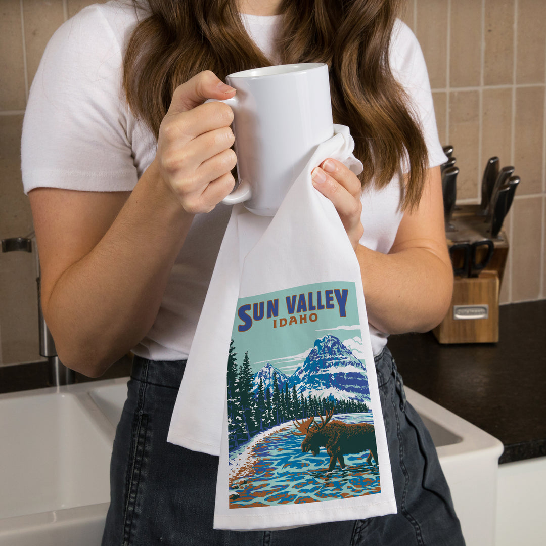 Sun Valley, Idaho, Explorer Series, Blue, Organic Cotton Kitchen Tea Towels