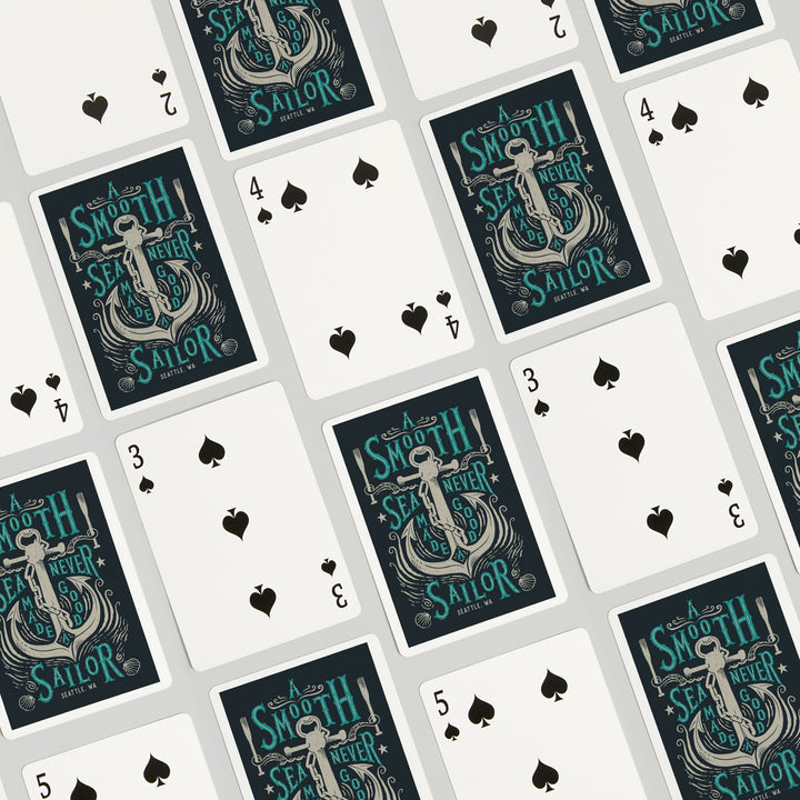 Playing Cards, Seattle, Washington, Sailor's Pride Collection, Anchor, A Smooth Sea, 52 Card Deck with Jokers in Box, Unique Art