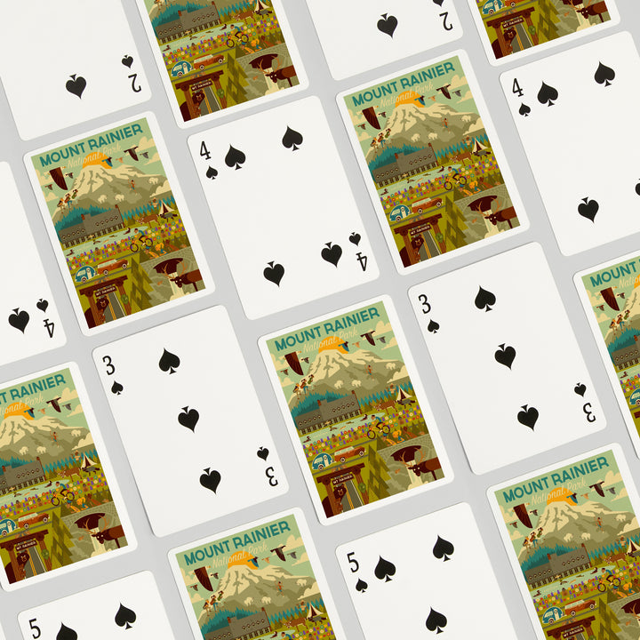 Playing Cards, Mount Rainier National Park, Washington, Geometric National Park Series, 52 Card Deck with Jokers in Box, Unique Art