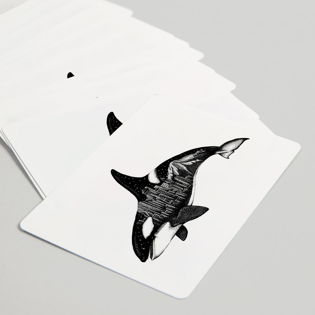 Playing Cards, Orca and Seattle Skyline, Double Exposure, 52 Card Deck with Jokers in Box, Unique Art