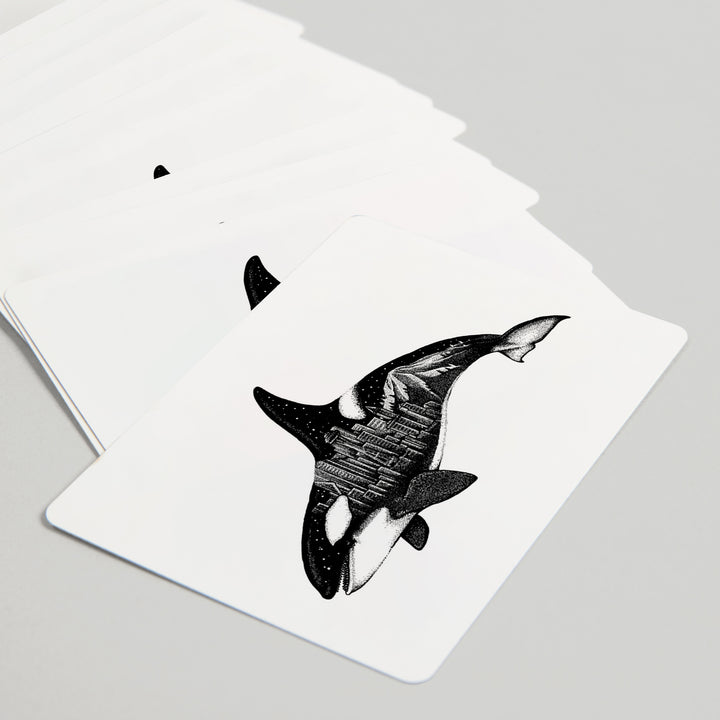 Playing Cards, Orca and Seattle Skyline, Double Exposure, 52 Card Deck with Jokers in Box, Unique Art