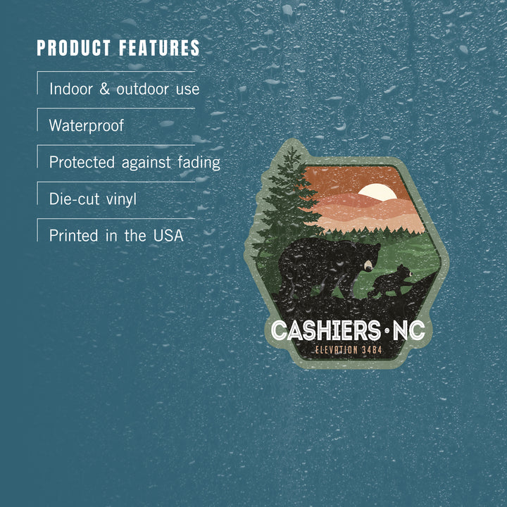 Cashiers, North Carolina, Vector Bear Family, Contour, Vinyl Sticker