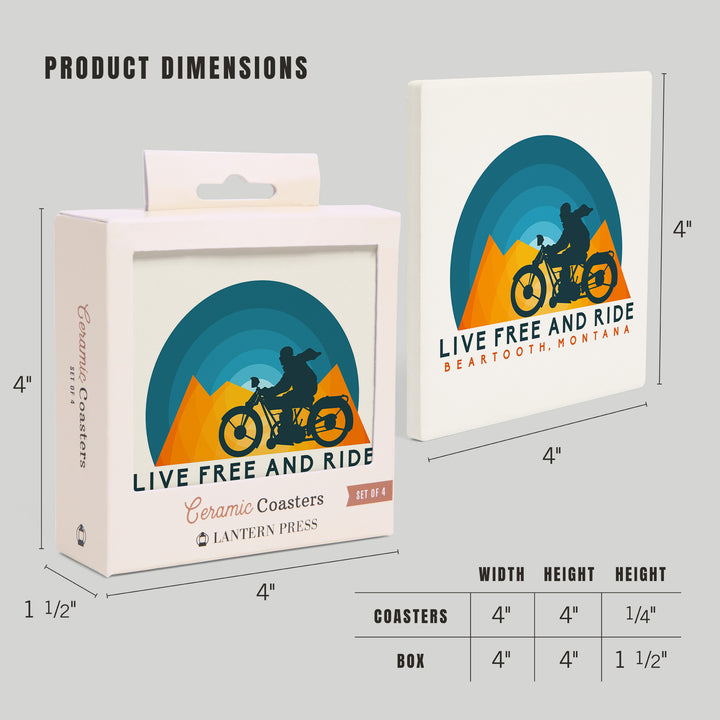 Beartooth, Montana, Live Free and Ride, Motorcycle, Coaster Set
