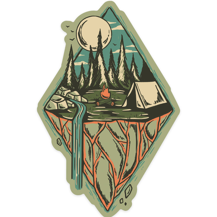 Mountain Camping, Diamond, Contour, Lantern Press Artwork, Vinyl Sticker