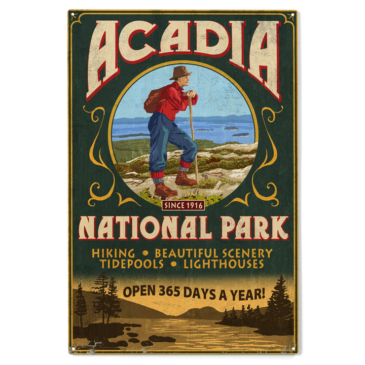 Acadia National Park, Maine, Vintage Hiker Sign, Wood Sign and Postcards