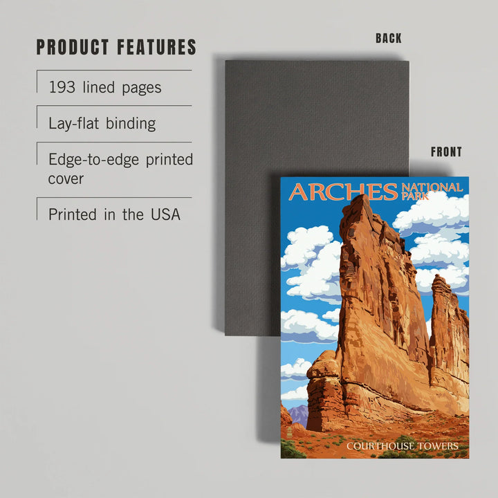 Lined 6x9 Journal, Arches National Park, Utah, Courthouse Towers, Lay Flat, 193 Pages, FSC paper