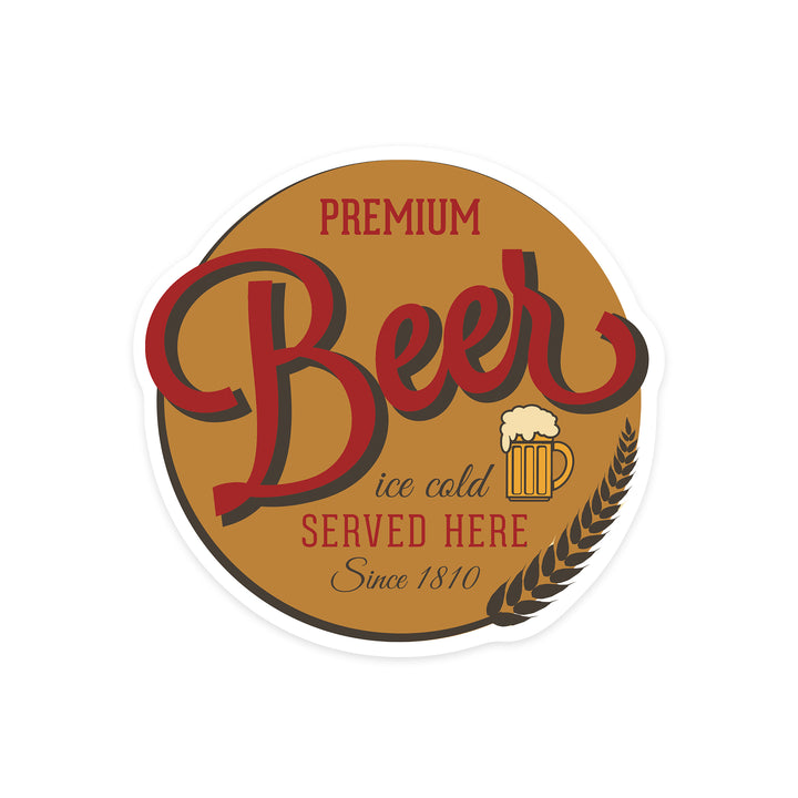 Premium Beer Served Here, Beer, Contour, Lantern Press Artwork, Vinyl Sticker