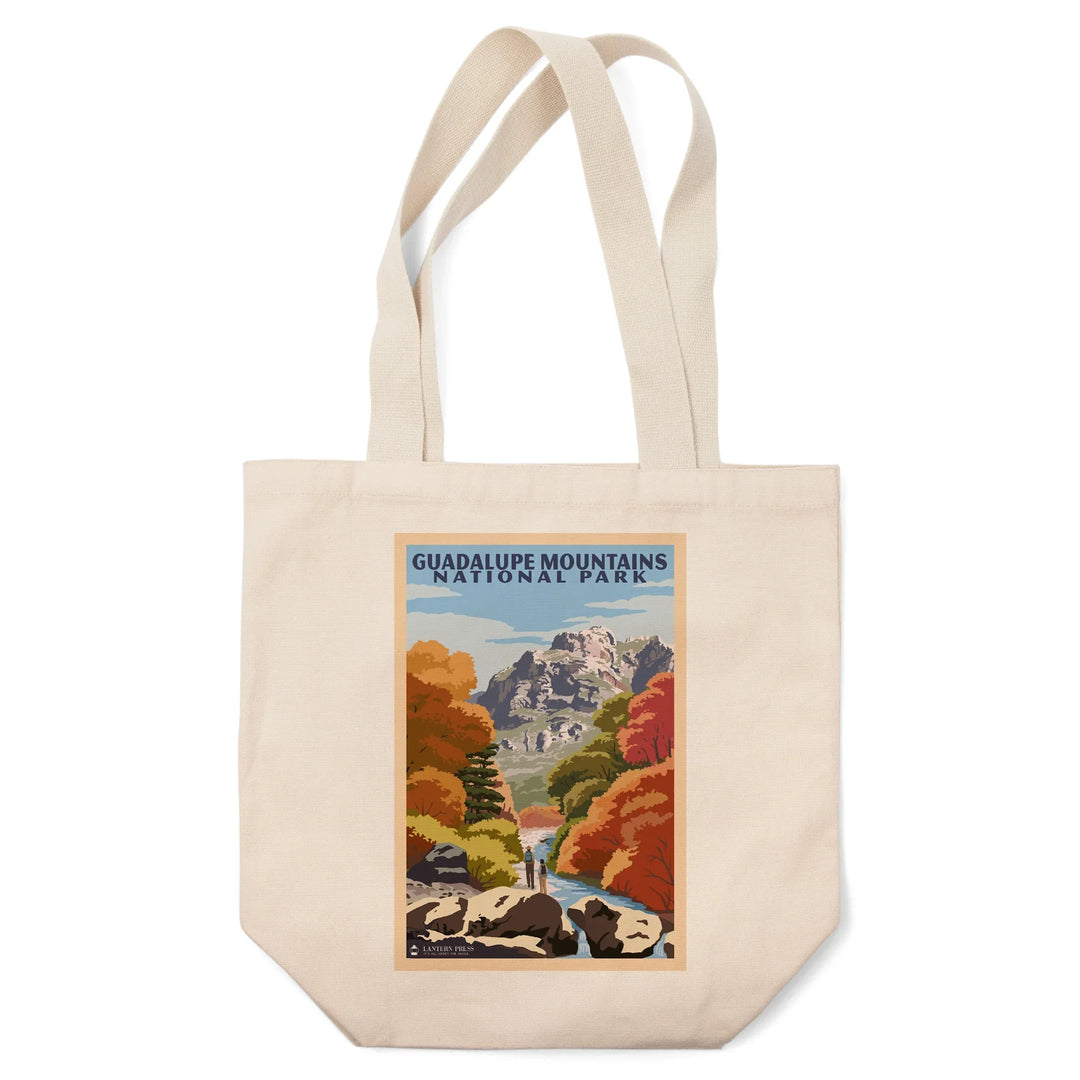 Guadalupe Mountains National Park, Hikers and River In Fall, Tote Bag