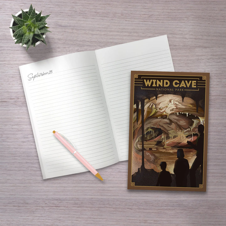Lined 6x9 Journal, Wind Cave National Park, South Dakota, Lithograph National Park Series, Lay Flat, 193 Pages, FSC paper