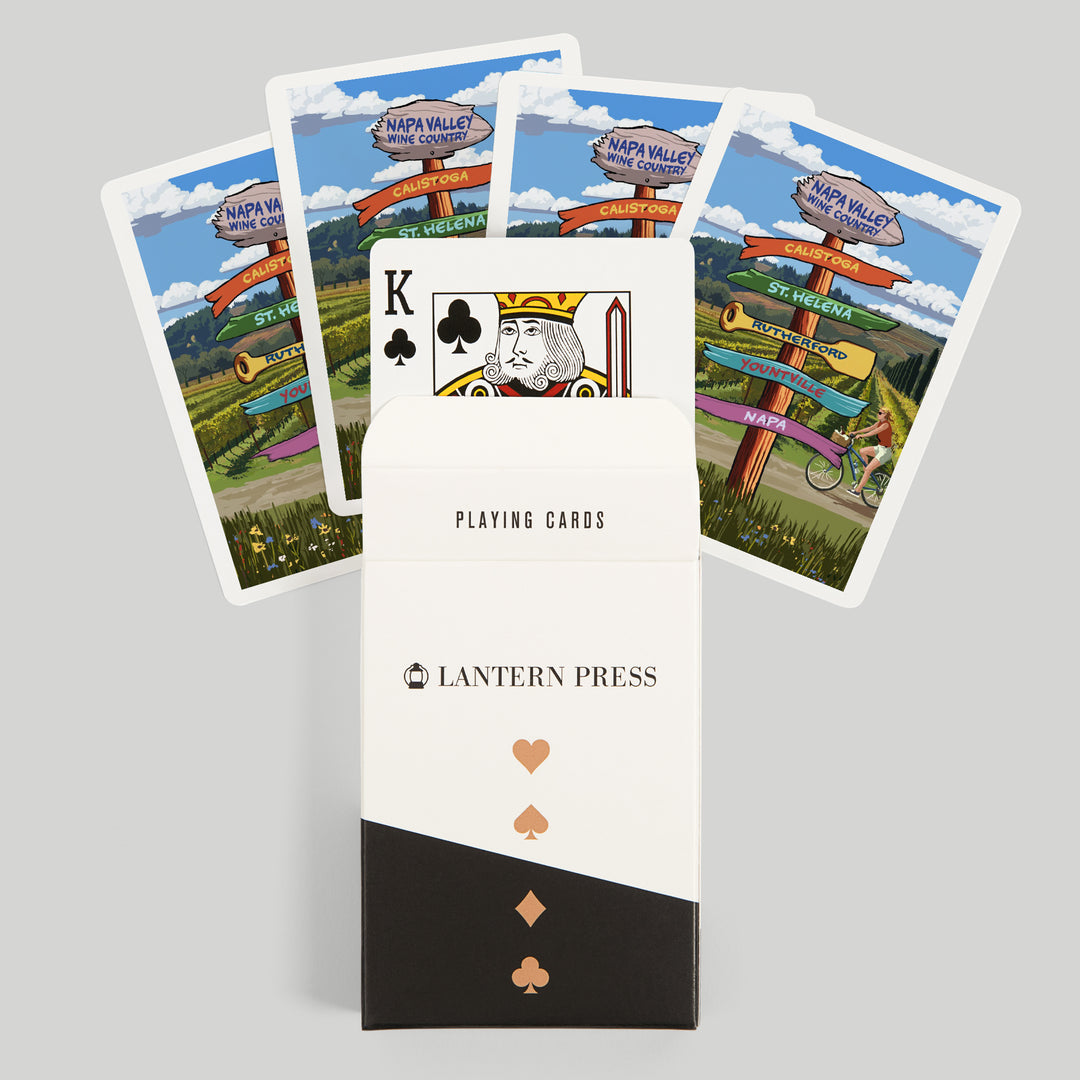 Playing Cards, Napa Valley Wine Country, California, Destination Sign, 52 Card Deck with Jokers in Box, Unique Art