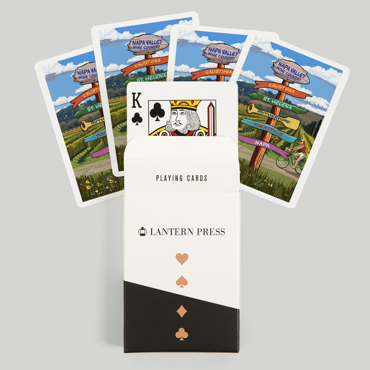 Playing Cards, Napa Valley Wine Country, California, Destination Sign, 52 Card Deck with Jokers in Box, Unique Art