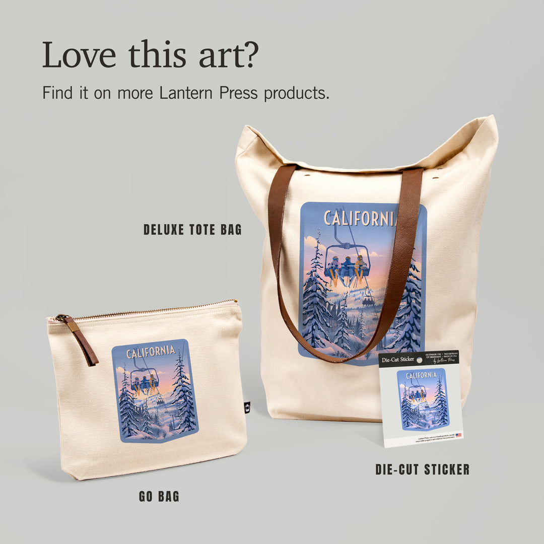 California, Chill on the Uphill, Ski Lift-, Organic Cotton Zipper Pouch, Go Bag