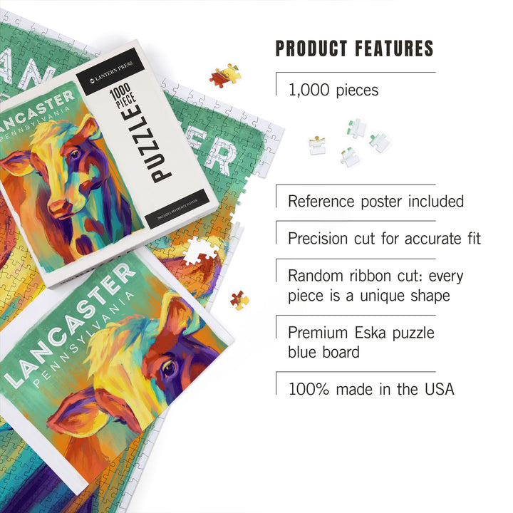 Lancaster, Pennsylvania, Vivid, Cow, 1000 Piece Jigsaw Puzzle