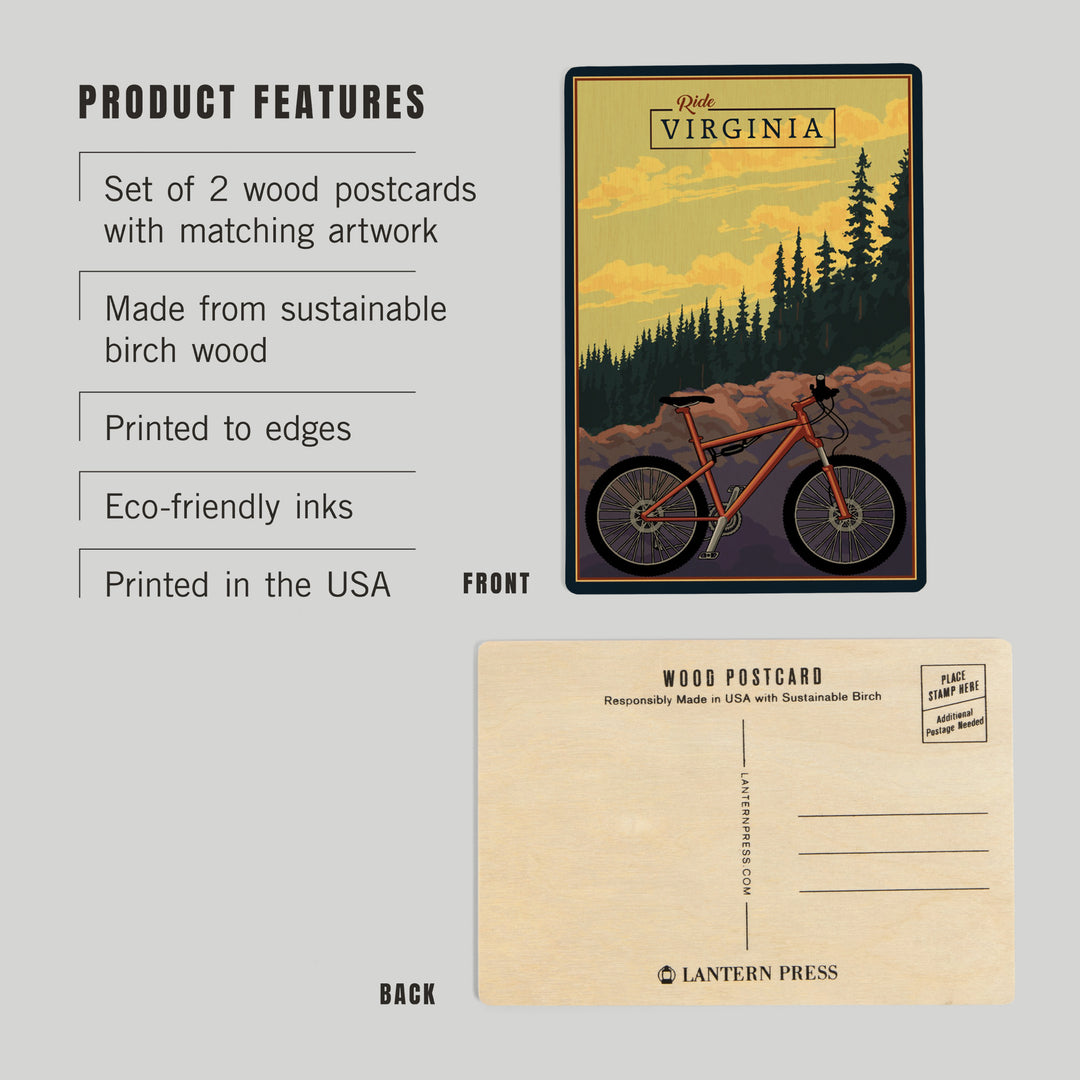 Virginia, Mountain Bike, Ride the Trails, Wood Sign and Postcards