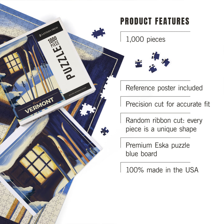 Vermont, Skis Outside Cabin, 1000 Piece Jigsaw Puzzle