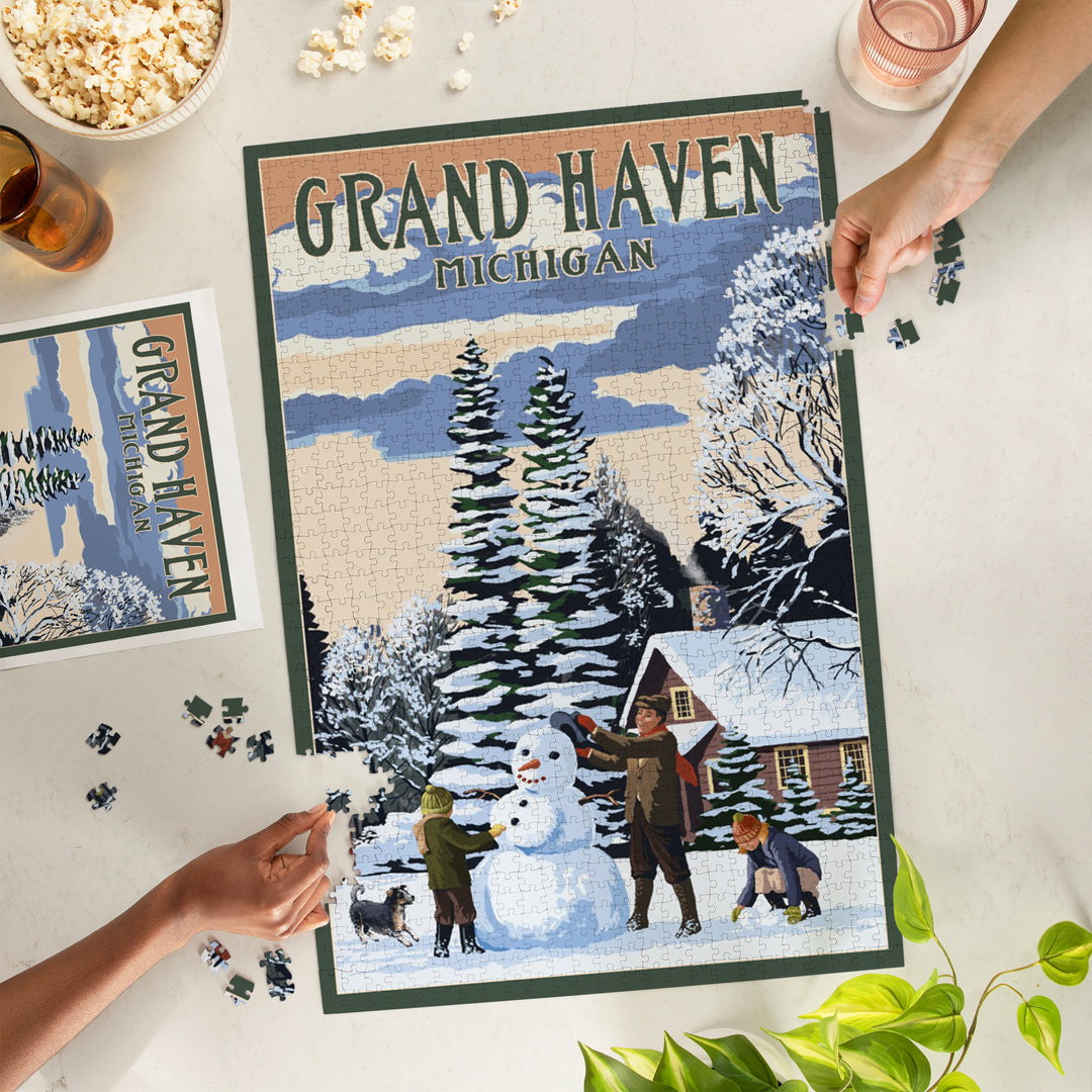 Grand Haven, Michigan, Snowman Scene, Jigsaw Puzzle