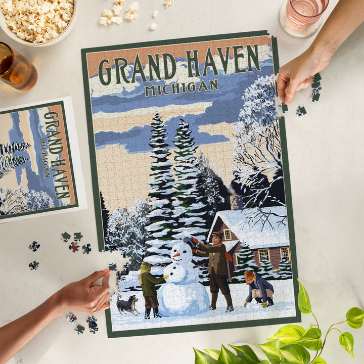 Grand Haven, Michigan, Snowman Scene, Jigsaw Puzzle