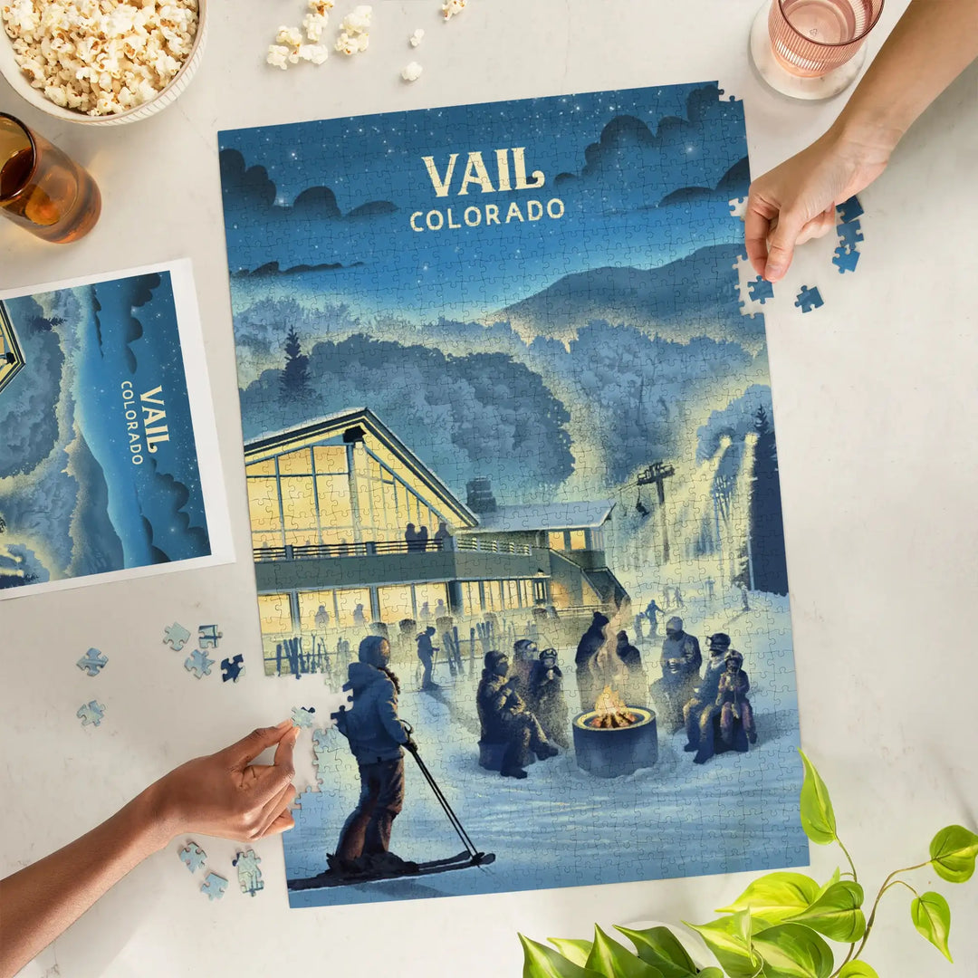Vail, Colorado, Lithograph, Snow Lodge, Jigsaw Puzzle