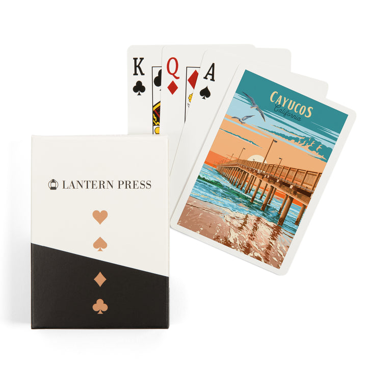 Playing Cards, Cayucos, California, Painterly, Beach Pier, 52 Card Deck with Jokers in Box, Unique Art