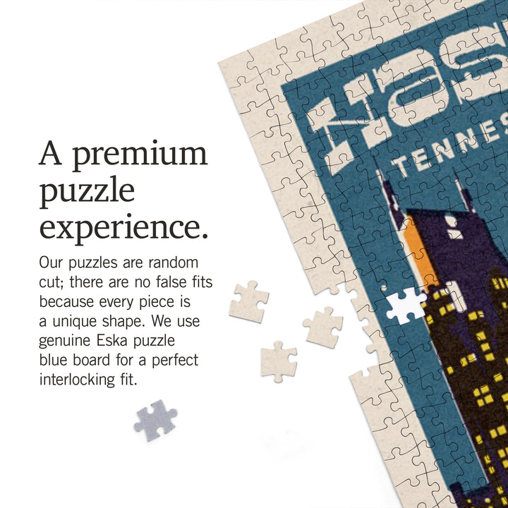 Nashville, Tennessee, Woodblock City Series, Skyline and Guitar, 1000 Piece Jigsaw Puzzle