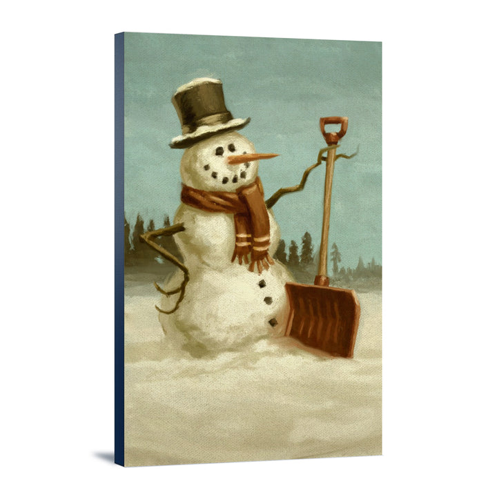 Snowman, Christmas Oil Painting, Lantern Press Artwork, Stretched Canvas