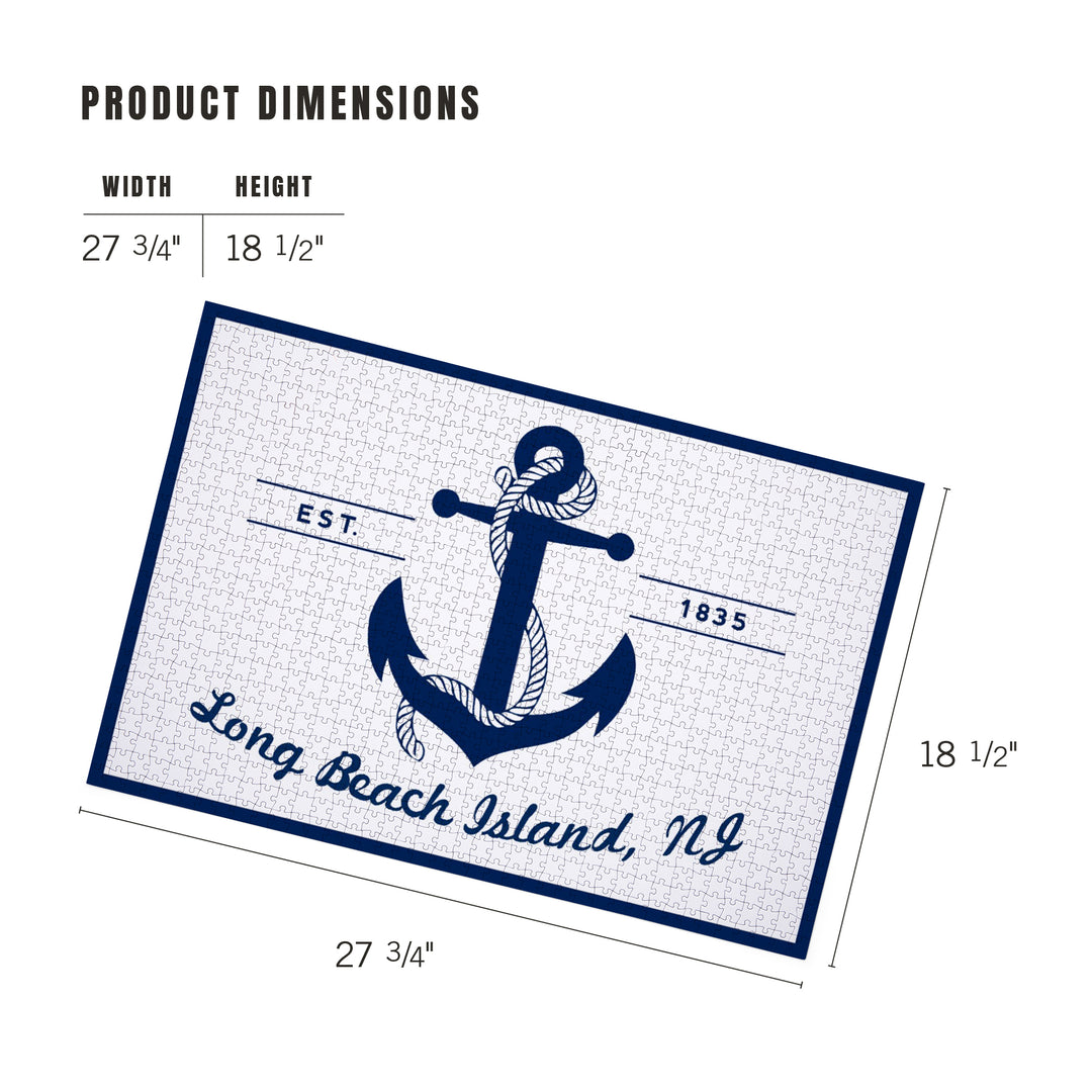 Long Beach Island, New Jersey, Blue and White Anchor, 1000 Piece Jigsaw Puzzle