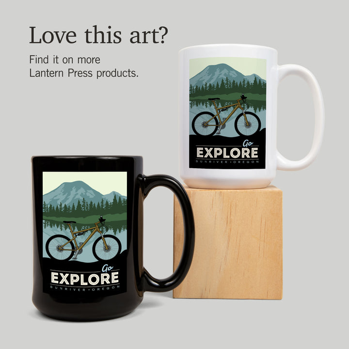 Sunriver, Oregon, Go Explore, Bike, Lantern Press Artwork, Ceramic Mug