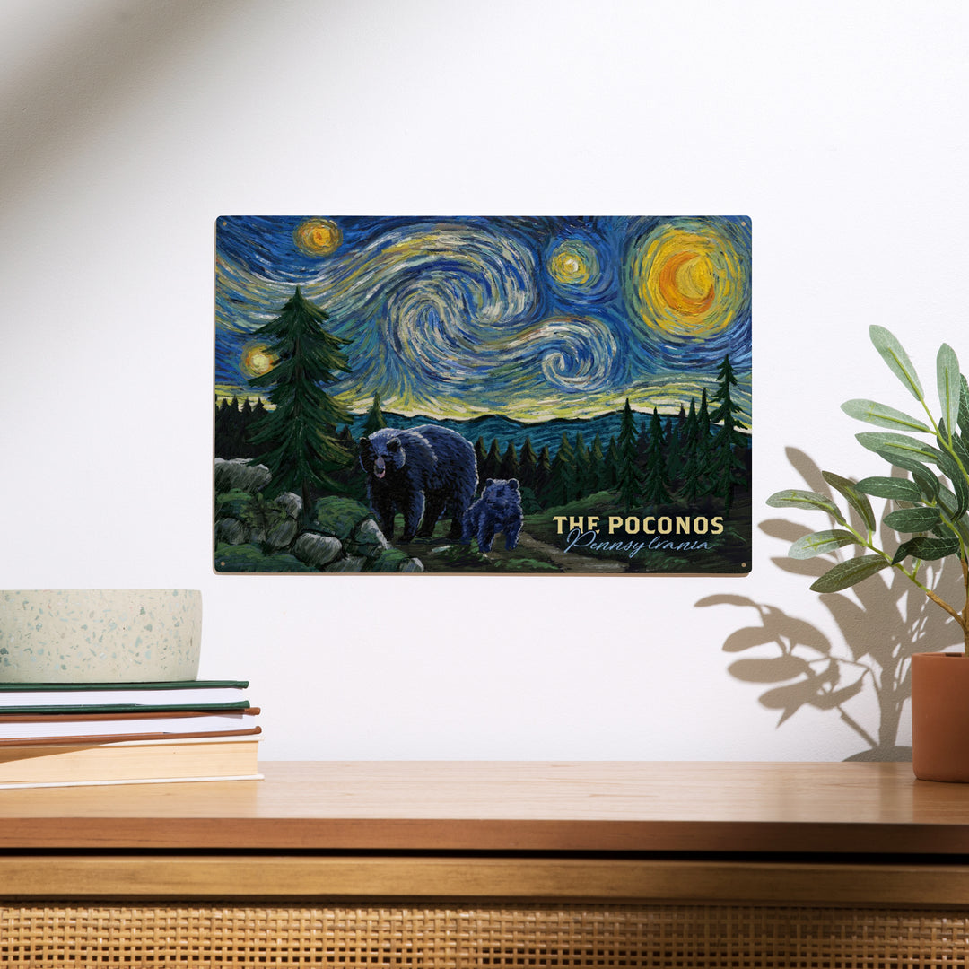 Poconos, Pennsylvania, Starry Night, Bear and Cub, Wood Sign and Postcards