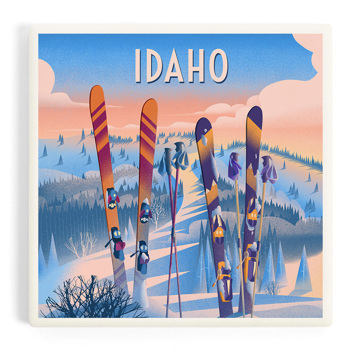 Idaho, Prepare for Takeoff, Skis in Snowbank, Coasters