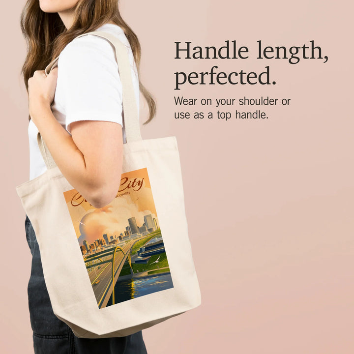 Milwaukee, Wisconsin, Lithograph City Series, Cream City, Tote Bag