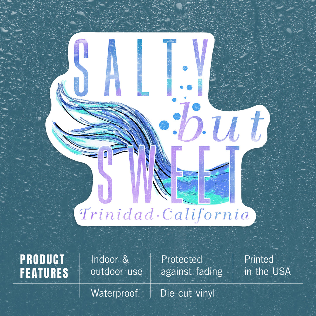 Trinidad, California, Salty but Sweet, Mermaid Tale, Contour, Vinyl Sticker