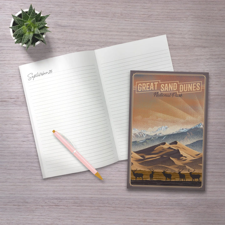 Lined 6x9 Journal, Great Sand Dunes National Park, Colorado, Lithograph National Park Series, Lay Flat, 193 Pages, FSC paper